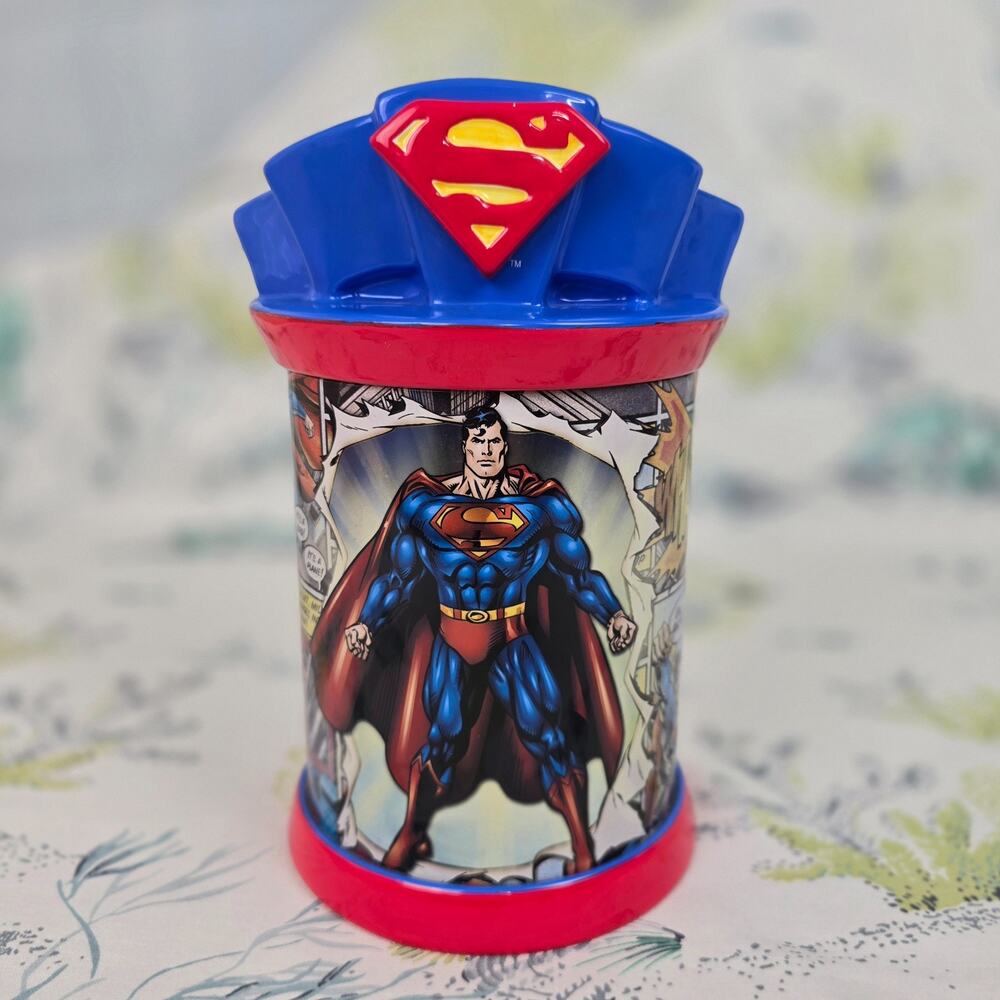 Vintage Superman Ceramic & Tin Container Vandor Limited Edition Cookie Jar